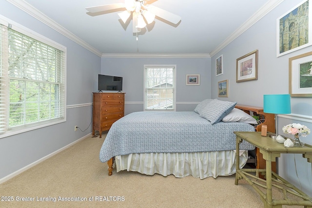 4767 Mohican Ln, Okemos, MI 48864 - bedroom with ornamental molding, carpet flooring, and ceiling fan
