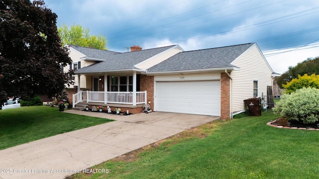 515 Chanticleer Trl, Lansing, MI 48917 - view of front of property with a porch, roof with shingles, brick siding, and an attached garage