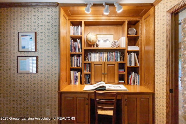 12560 Eaton Rapids Rd, Springport, MI 49284 - office with wallpapered walls and rail lighting