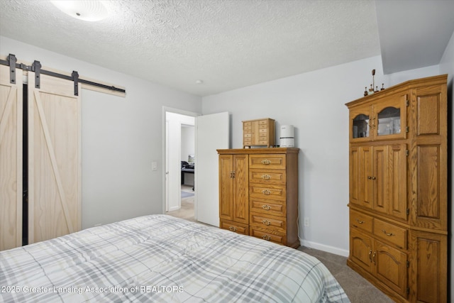 530 S Dibble Blvd, Lansing, MI 48917 - bedroom with carpet floors, a barn door, a textured ceiling, and baseboards