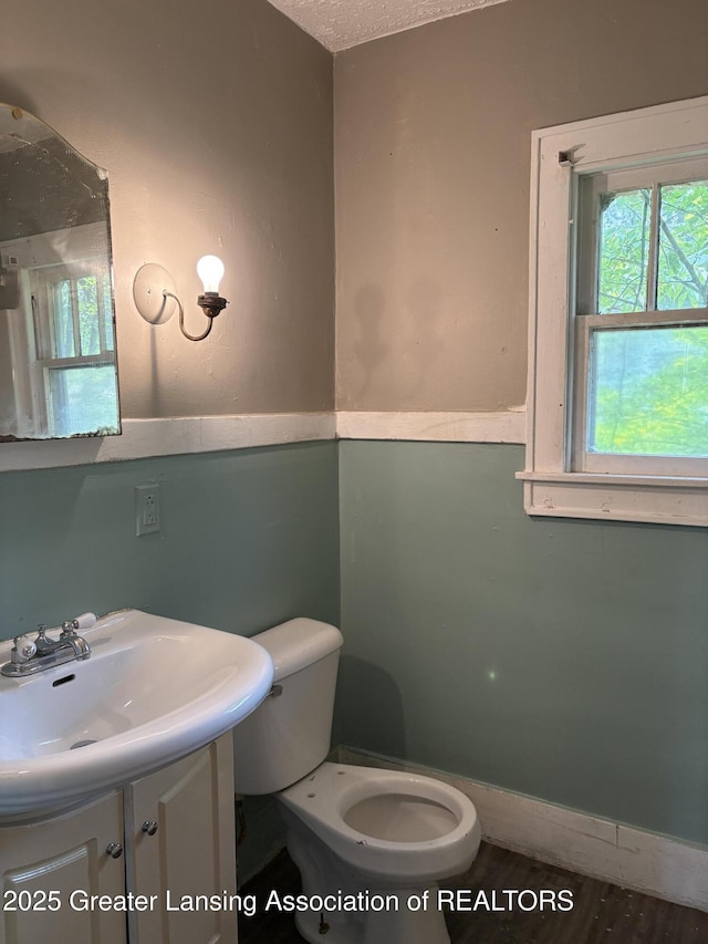 2113 S Rundle Ave, Lansing, MI 48910 - half bathroom featuring toilet, vanity, and a textured ceiling