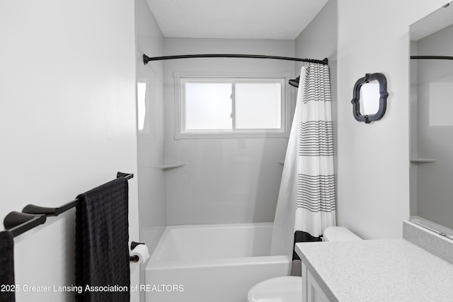 401 Julian Ave, Lansing, MI 48917 - full bathroom with vanity, toilet, and shower / bathtub combination with curtain