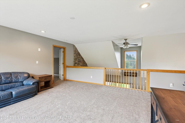 2424 S Canfield Rd, Eaton Rapids, MI 48827 - carpeted living area featuring a ceiling fan and recessed lighting