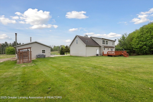2424 S Canfield Rd, Eaton Rapids, MI 48827 - view of green lawn with a deck