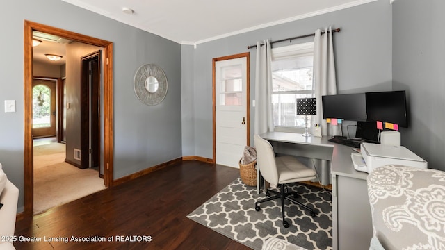 415 W Lawrence Ave, Charlotte, MI 48813 - office area with wood finished floors, crown molding, and baseboards