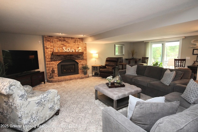 5740 Bearcreek Dr, Lansing, MI 48917 - living area with a brick fireplace and carpet floors