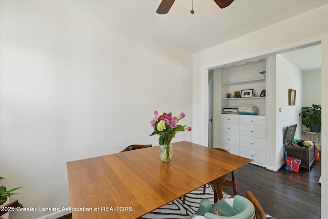 1571 Forest Hills Dr, Okemos, MI 48864 - dining room with dark wood finished floors and ceiling fan
