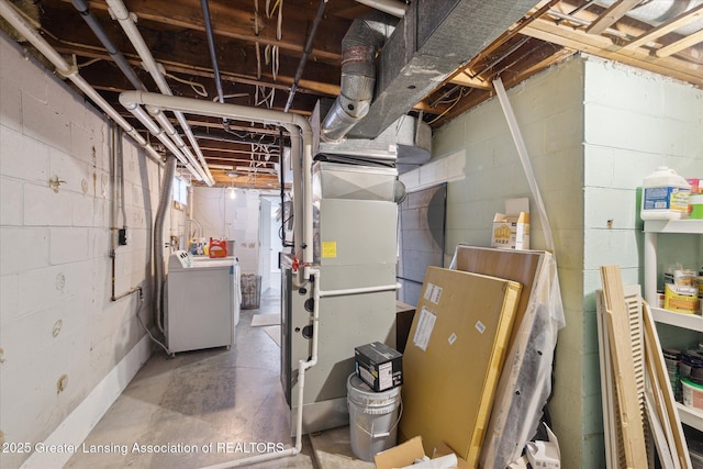 1571 Forest Hills Dr, Okemos, MI 48864 - unfinished below grade area featuring washer and dryer and heating unit