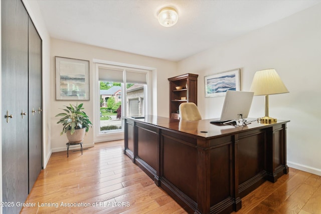12728 Oneida Woods Trl, Grand Ledge, MI 48837 - office area featuring light wood-style flooring and baseboards