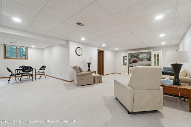 12728 Oneida Woods Trl, Grand Ledge, MI 48837 - living area with baseboards, a drop ceiling, recessed lighting, and carpet