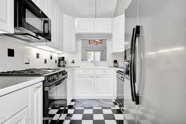 1615 Willow Creek Dr, Lansing, MI 48917 - kitchen featuring black appliances, a sink, backsplash, tile patterned floors, and white cabinets