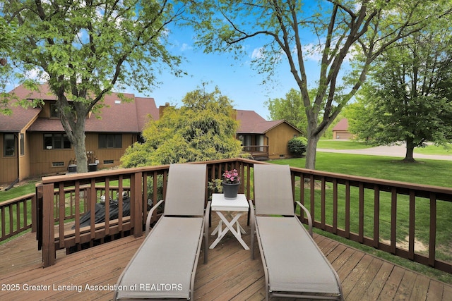 1615 Willow Creek Dr, Lansing, MI 48917 - wooden terrace with a residential view and a lawn