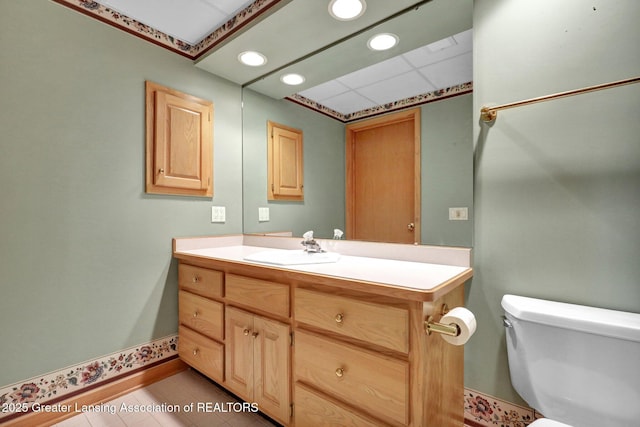 345 Linn Rd, Williamston, MI 48895 - bathroom featuring recessed lighting, vanity, and tile patterned floors