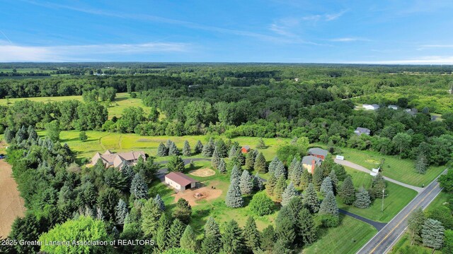 345 Linn Rd, Williamston, MI 48895 - aerial view of property and surrounding area featuring a heavily wooded area