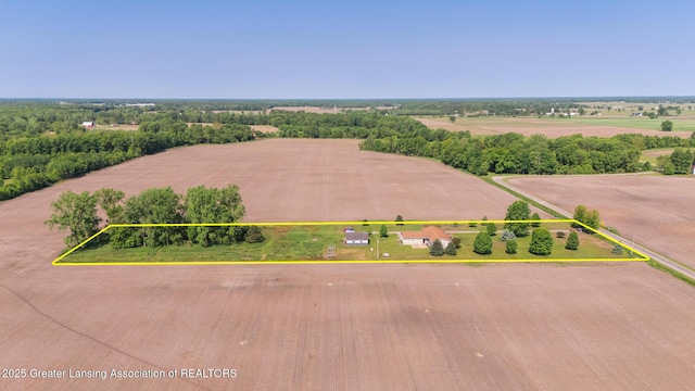 9271 W Burt Rd, Saint Charles, MI 48655 - aerial view of sparsely populated area featuring property parcel outlined and rows of crops
