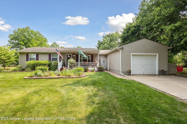 10470 Barnes Hwy, Eaton Rapids, MI 48827 - ranch-style home featuring covered porch, an attached garage, concrete driveway, and a front yard