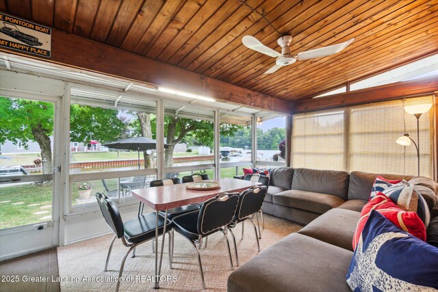 4951 Shore Ln, Perrinton, MI 48871 - sunroom featuring an outdoor hangout area, a ceiling fan, plenty of natural light, and vaulted ceiling
