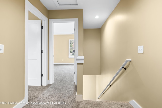 1221 W Saginaw St, Lansing, MI 48915 - staircase with carpet flooring, baseboards, and recessed lighting
