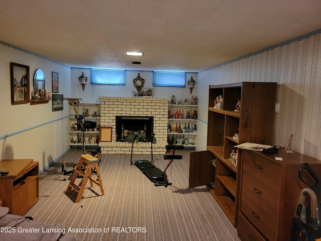 718 W Shepherd St, Charlotte, MI 48813 - carpeted living room featuring a fireplace