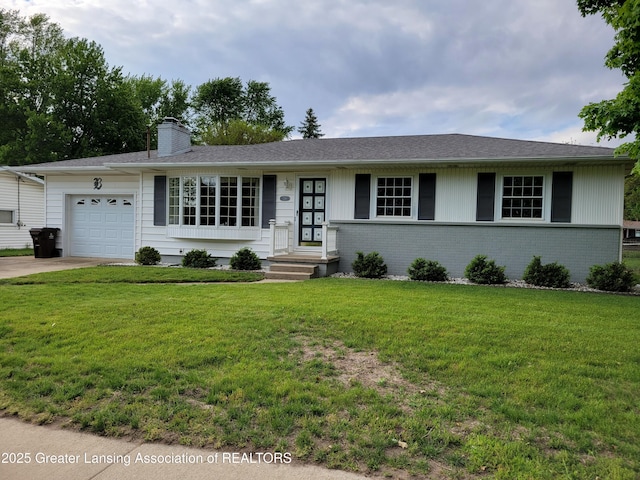 718 W Shepherd St, Charlotte, MI 48813 - single story home with an attached garage, a chimney, driveway, and a front lawn