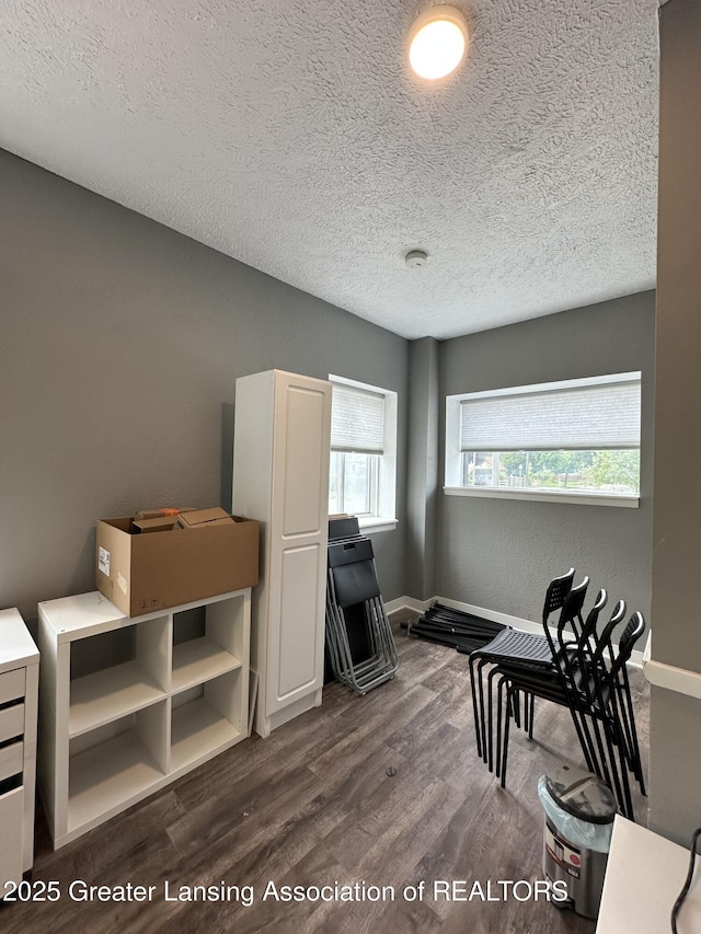 600 E Cavanaugh Rd, Lansing, MI 48910 - sitting room featuring a textured ceiling, dark wood-style flooring, and baseboards