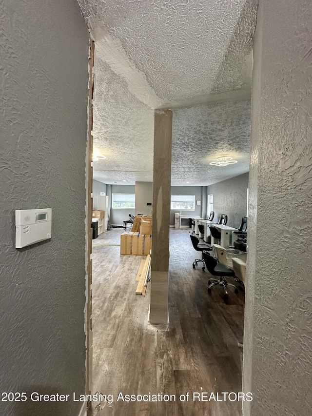 600 E Cavanaugh Rd, Lansing, MI 48910 - home office with a textured wall, wood finished floors, and a textured ceiling