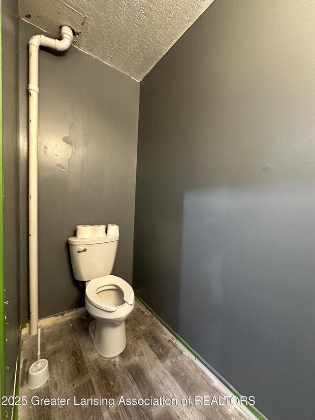 600 E Cavanaugh Rd, Lansing, MI 48910 - bathroom with toilet, wood finished floors, a textured ceiling, and vaulted ceiling