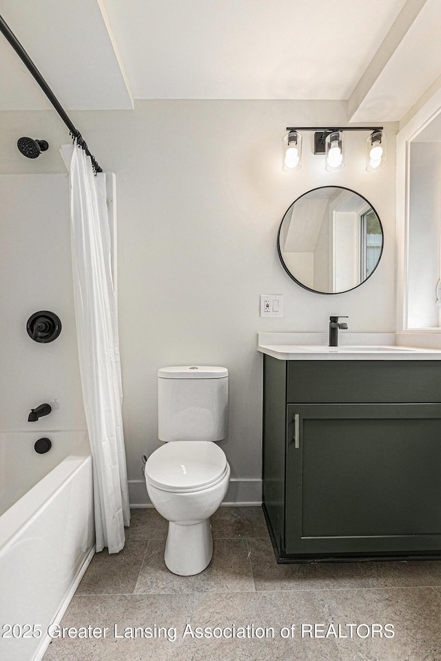 6420 Clise Rd, Bath, MI 48808 - full bathroom featuring baseboards, vanity, toilet, and shower / tub combo
