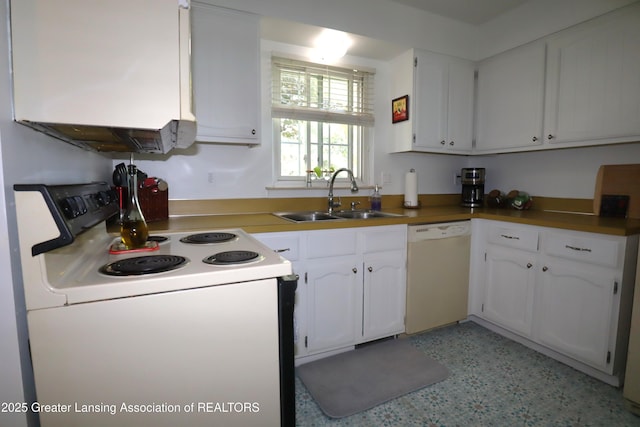 1615 Peppertree Ln, Lansing, MI 48912 - kitchen with white appliances, a sink, and white cabinets