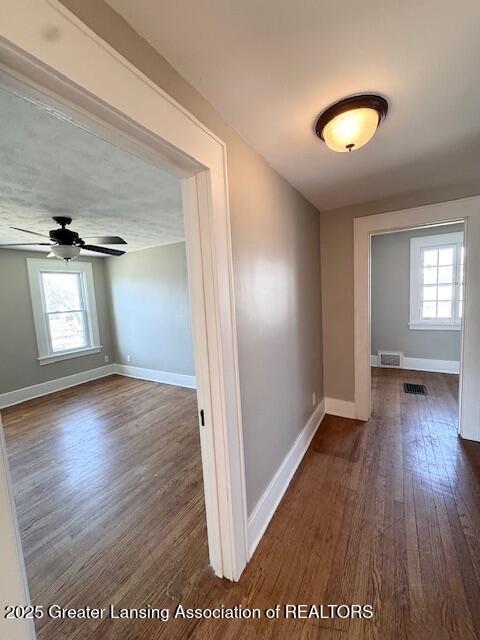 1305 W Hillsdale St, Lansing, MI 48915 - hallway with dark wood-type flooring, baseboards, and healthy amount of natural light