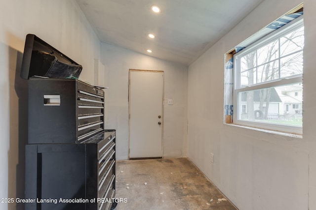 309 W Plain St, Eaton Rapids, MI 48827 - foyer featuring concrete floors, recessed lighting, and lofted ceiling