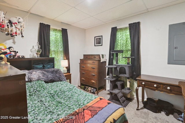 3105 Allen Ln, Harrison, MI 48625 - bedroom featuring a drop ceiling, electric panel, and carpet flooring