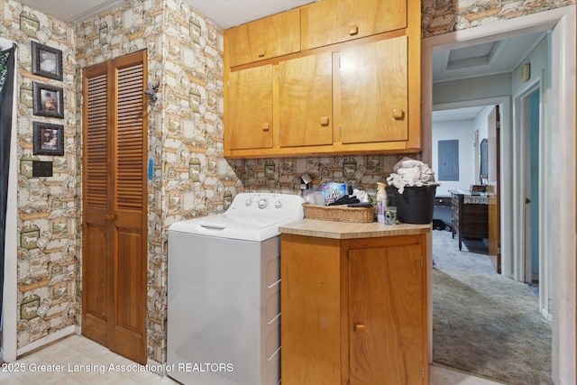 3105 Allen Ln, Harrison, MI 48625 - laundry room with cabinet space, washer / clothes dryer, and electric panel