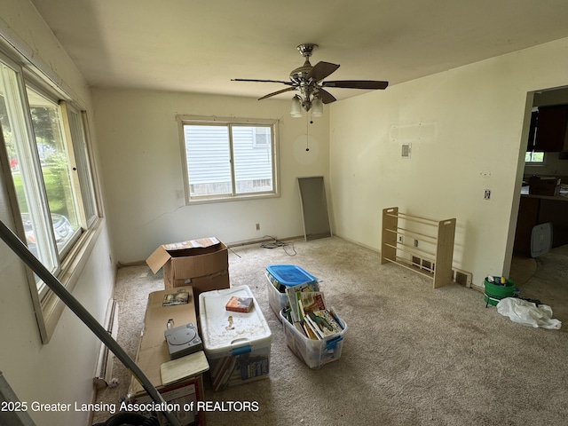 3425 Cooley Dr, Lansing, MI 48911 - unfurnished living room with a ceiling fan and carpet floors
