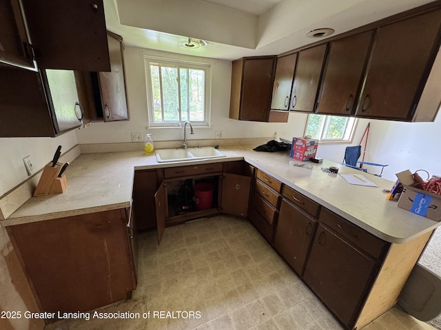 3425 Cooley Dr, Lansing, MI 48911 - kitchen with a sink, a peninsula, plenty of natural light, and light countertops