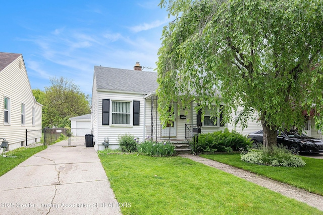 18762 Woodland St, Harper Woods, MI 48225 - view of front of property with a gate, a chimney, roof with shingles, covered porch, and central AC