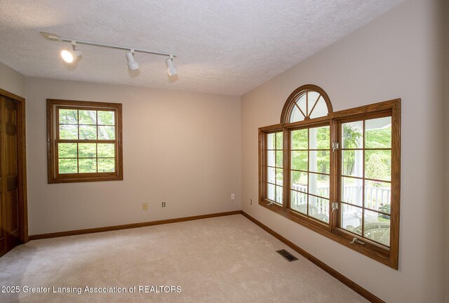 11781 W Herbison Rd, Eagle, MI 48822 - spare room featuring track lighting, light carpet, a textured ceiling, and baseboards