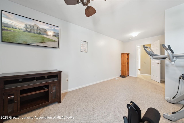 5619 Bittern Dr, Holt, MI 48842 - workout room with ceiling fan, baseboards, and carpet