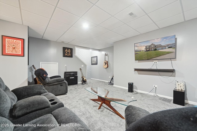 5619 Bittern Dr, Holt, MI 48842 - carpeted living area with baseboards and a drop ceiling