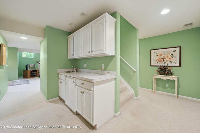 1209 Windale Pl, East Lansing, MI 48823 - bar with light colored carpet, a sink, dishwasher, recessed lighting, and baseboards