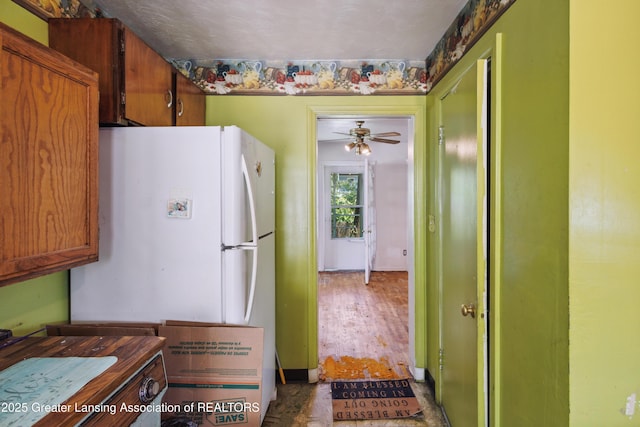 1615 Inverness Ave, Lansing, MI 48915 - kitchen with freestanding refrigerator and ceiling fan