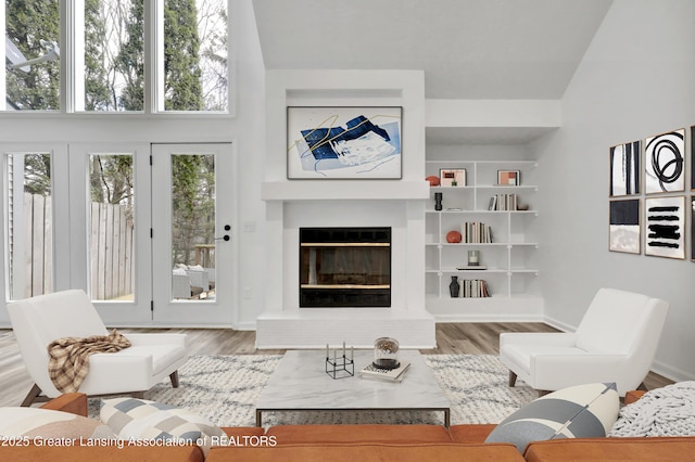 4003 Norfolk Ct, Lansing, MI 48910 - living room featuring wood finished floors, a glass covered fireplace, and baseboards