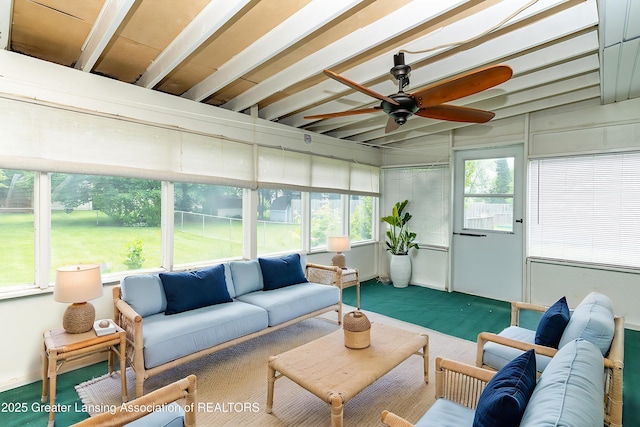 1005 Old Erin Way, Lansing, MI 48917 - sunroom with a ceiling fan, an outdoor hangout area, and carpet flooring