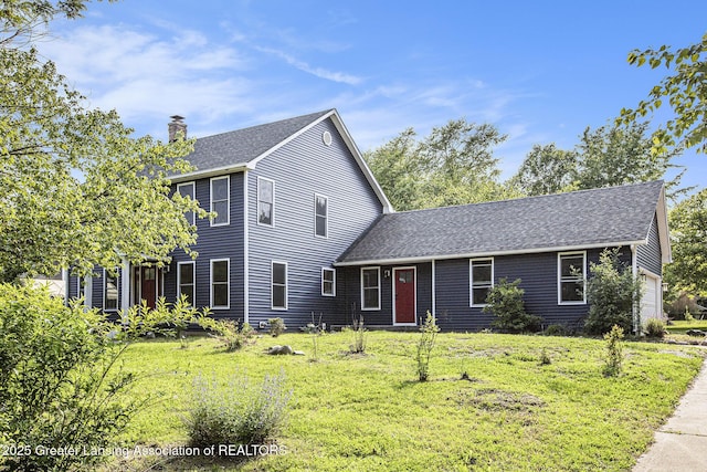 1321 Saint James Pl, Chelsea, MI 48118 - view of front facade with a chimney, a front lawn, and a shingled roof