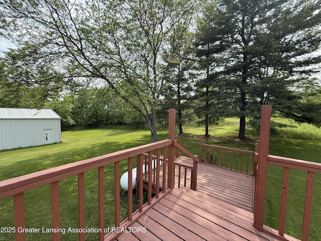 9216 S Grove Rd, Dewitt, MI 48820 - wooden deck with a yard and an outbuilding