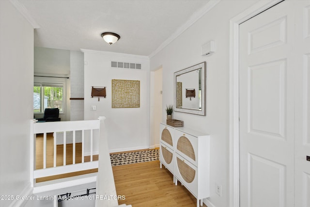 1098 Brookside Dr, Grand Ledge, MI 48837 - corridor with ornamental molding, an office area, light wood-style floors, and baseboards