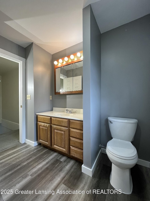 413 N Pennsylvania Ave, Lansing, MI 48912 - bathroom with baseboards, wood finished floors, vanity, and toilet