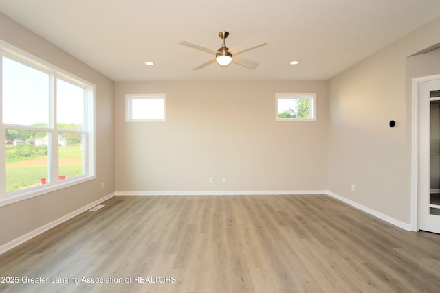 605 Landbridge, Perry, MI 48872 - empty room featuring light wood-style flooring, ceiling fan, and recessed lighting