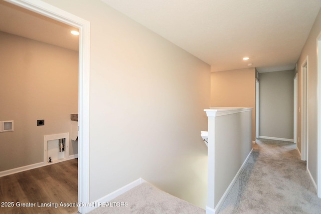605 Landbridge, Perry, MI 48872 - corridor with an upstairs landing, recessed lighting, and carpet