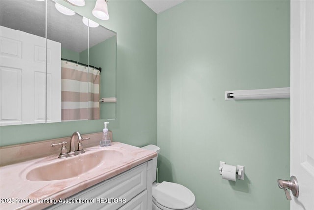 1055 Hull Rd, Mason, MI 48854 - full bathroom featuring toilet, vanity, and curtained shower